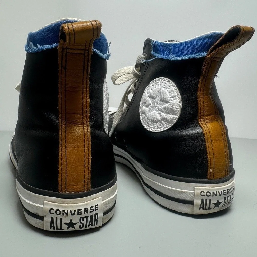 Converse‎ Chuck Taylor All Star High Top Black Leather Blue Trim M 6.5/ W 8.5